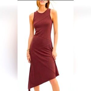 Anthropologie Bordeaux seamed asymmetrical midi dress size large